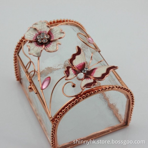 Wedding Gifts Metal Clear Glass Jewelry Box Trinket Box